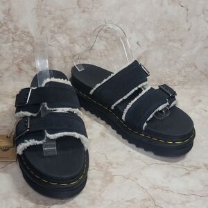 Dr. Martens Black Double Strap Women's Sandals With Faux Sherpa Size 12